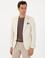 Ekru Slim Fit Yün Keten Karışımlı Çizgili Kırlangıç Yaka Ceket