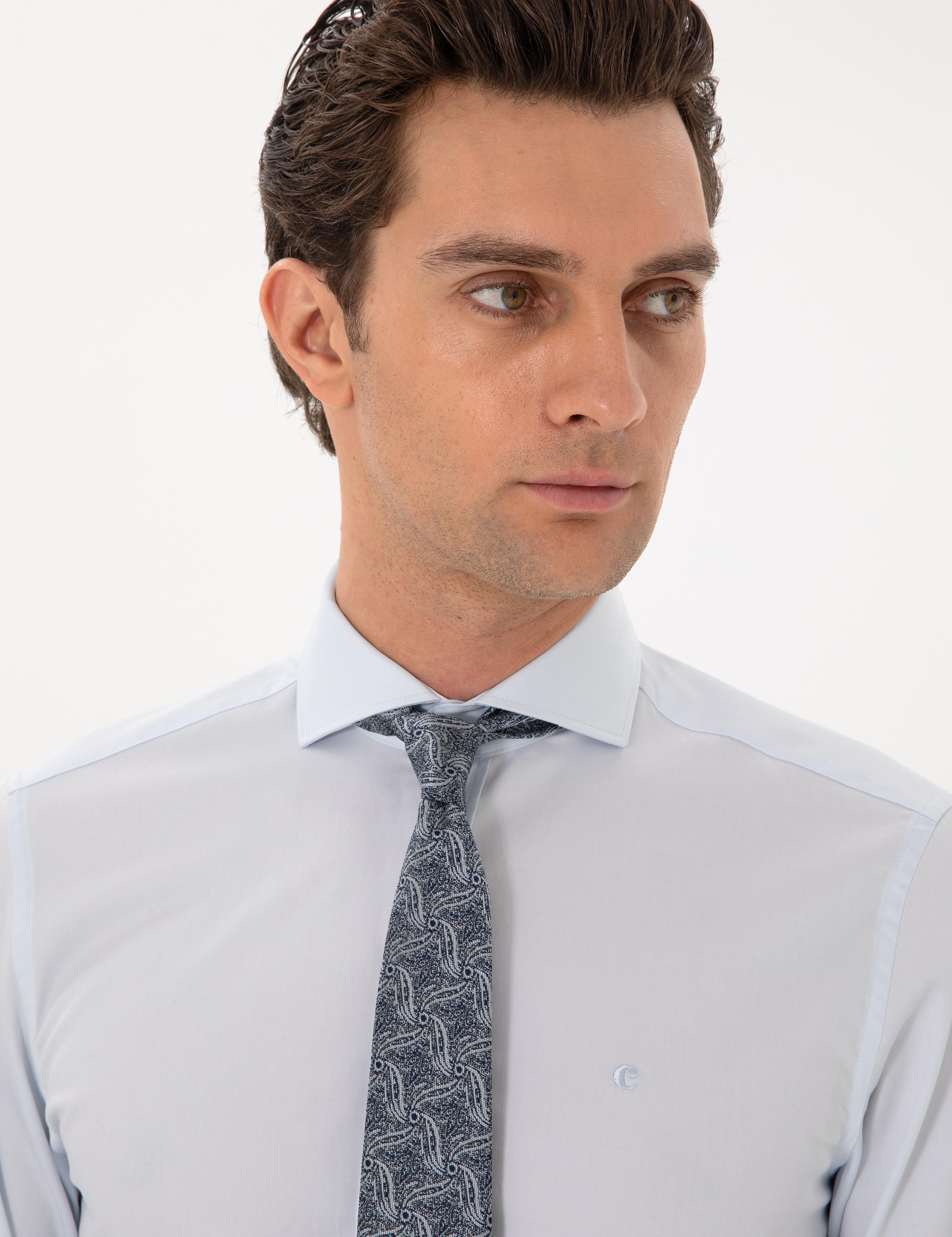 Açık Mavi Slim Fit %100 Pamuk İtalyan Yaka  Basic Gömlek - 50270146022