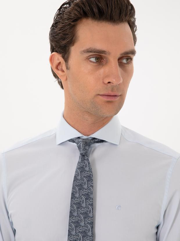 Açık Mavi Slim Fit %100 Pamuk İtalyan Yaka  Basic Gömlek