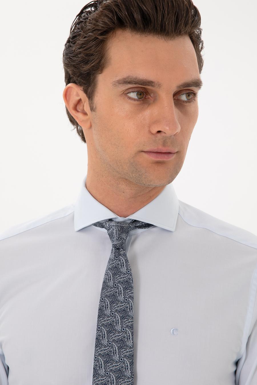 Açık Mavi Slim Fit %100 Pamuk İtalyan Yaka  Basic Gömlek - 50270146022