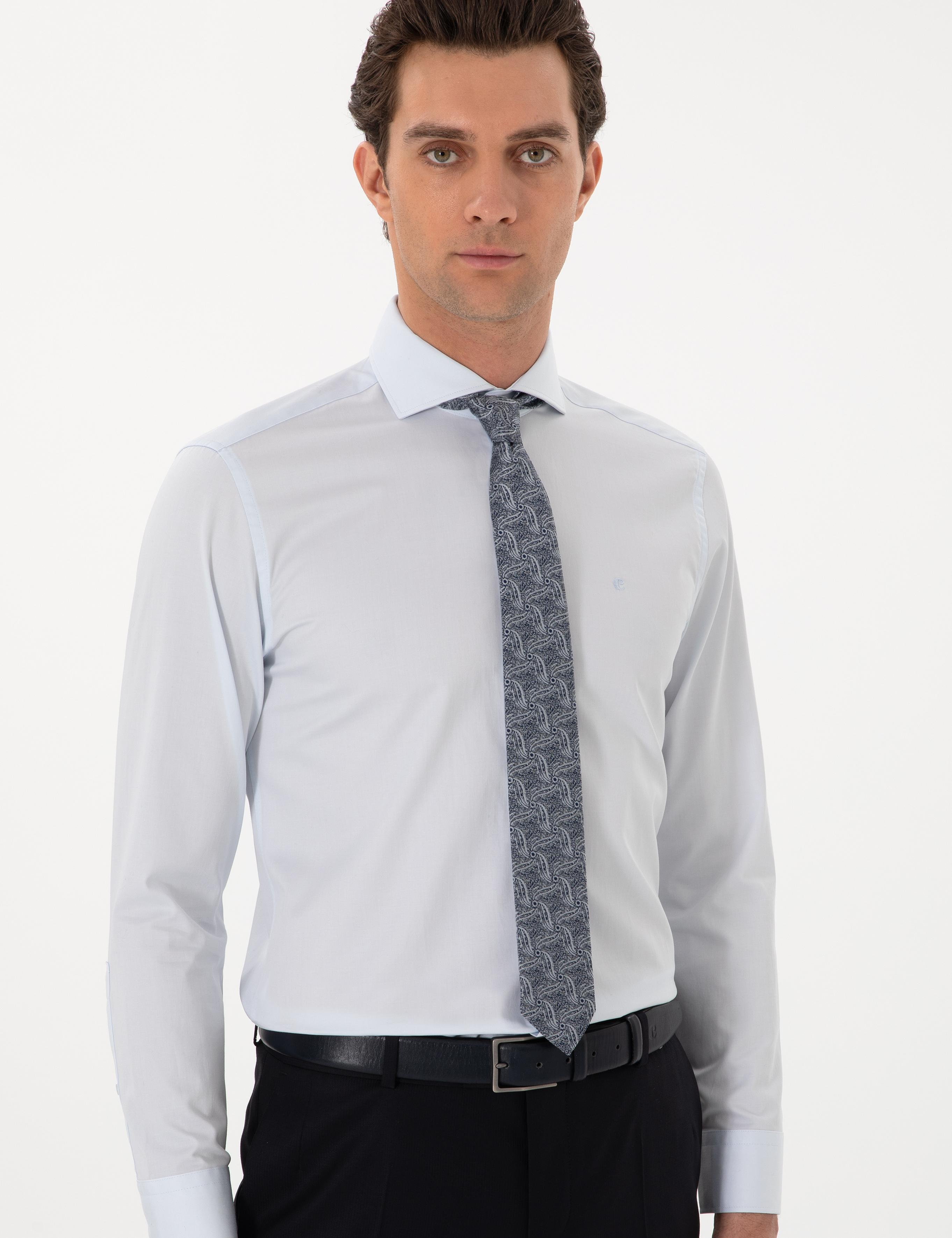 Açık Mavi Slim Fit %100 Pamuk İtalyan Yaka  Basic Gömlek - 50270146022