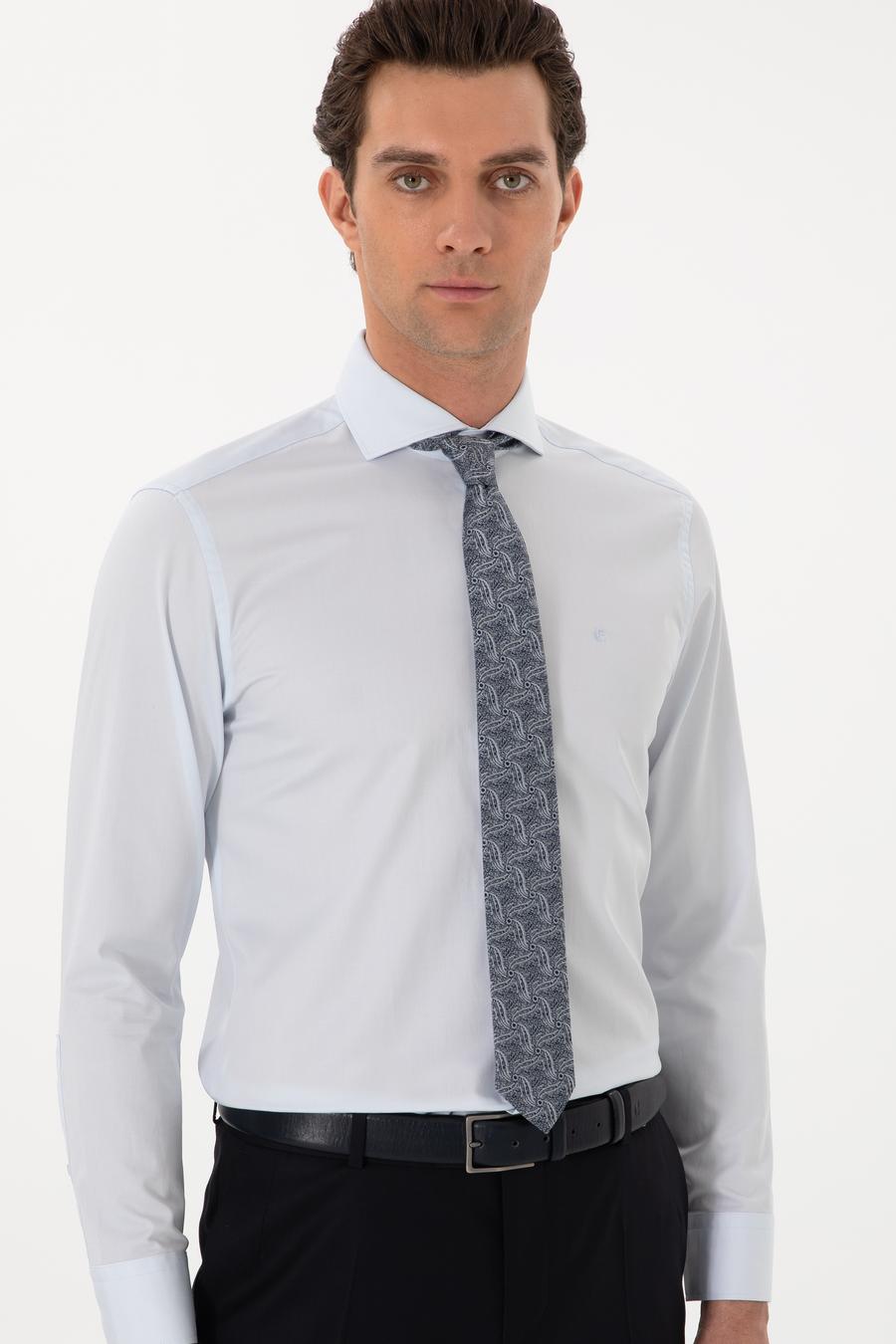 Açık Mavi Slim Fit %100 Pamuk İtalyan Yaka  Basic Gömlek - 50270146022