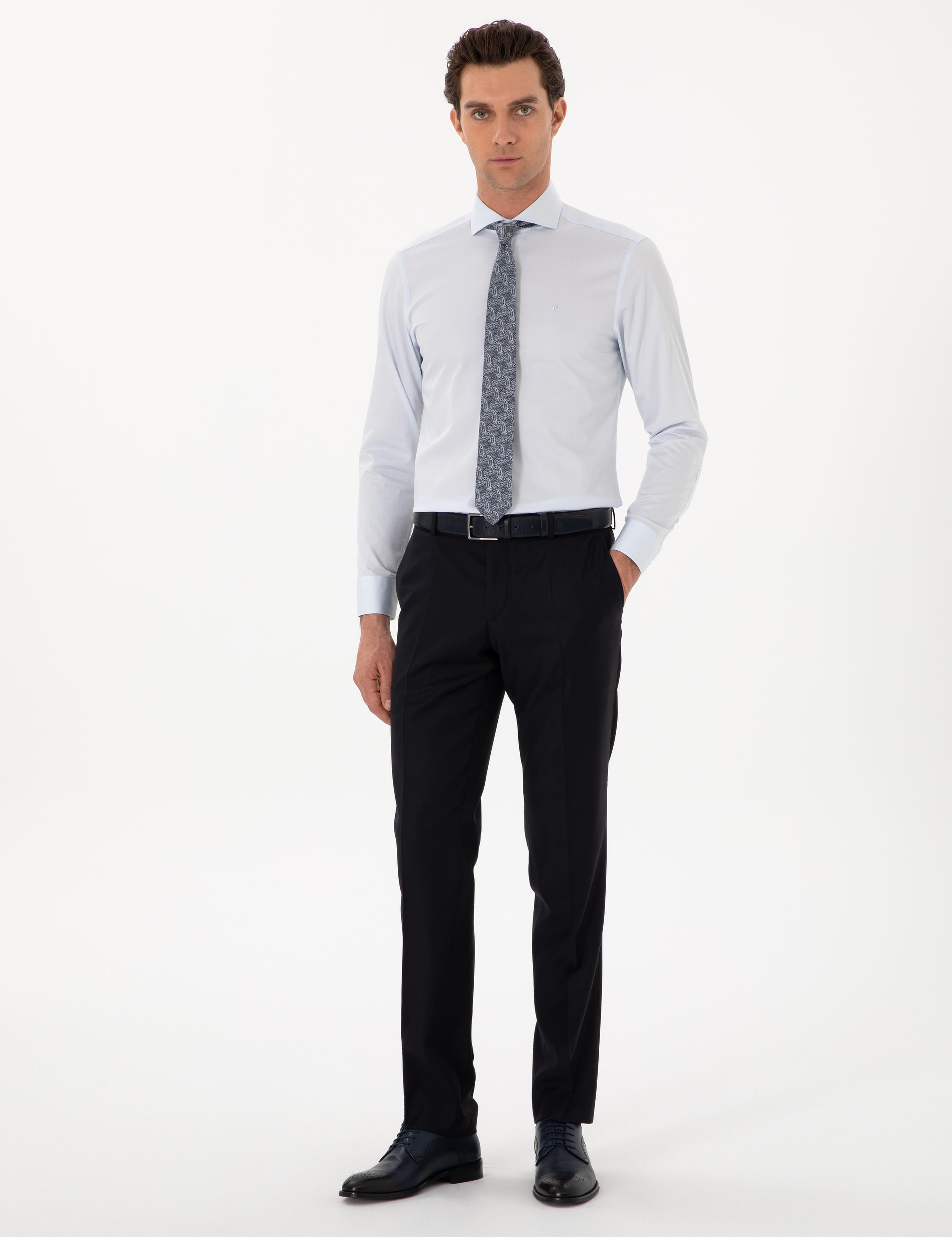 Açık Mavi Slim Fit %100 Pamuk İtalyan Yaka  Basic Gömlek - 50270146022