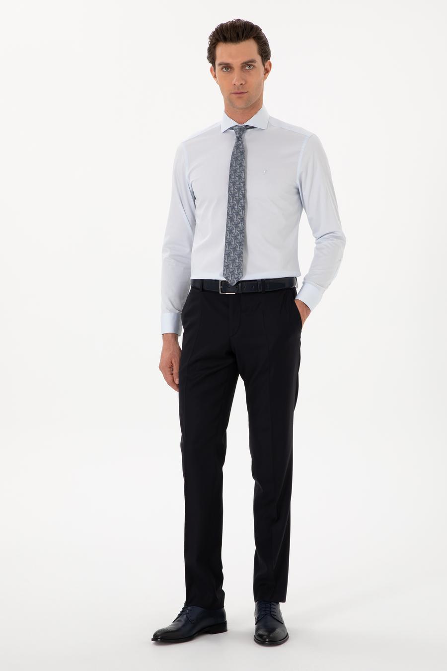 Açık Mavi Slim Fit %100 Pamuk İtalyan Yaka  Basic Gömlek - 50270146022