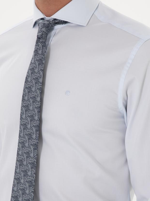 Açık Mavi Slim Fit %100 Pamuk İtalyan Yaka  Basic Gömlek