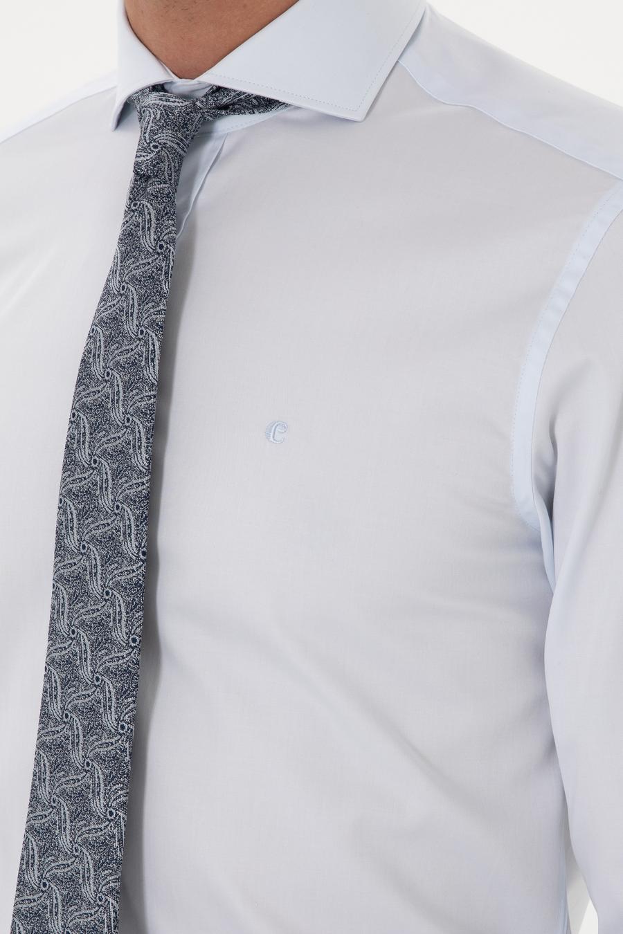 Açık Mavi Slim Fit %100 Pamuk İtalyan Yaka  Basic Gömlek - 50270146022