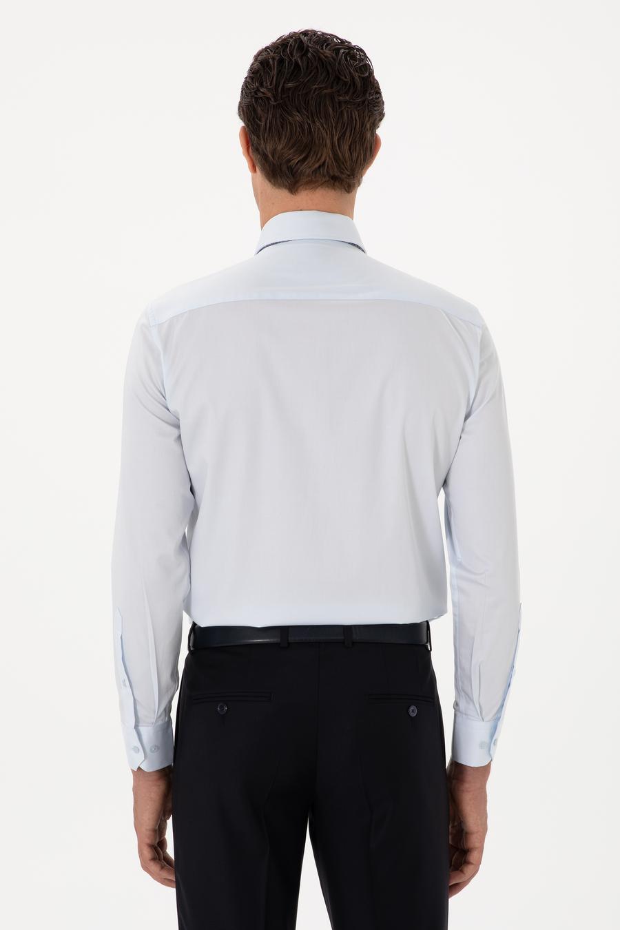 Açık Mavi Slim Fit %100 Pamuk İtalyan Yaka  Basic Gömlek - 50270146022