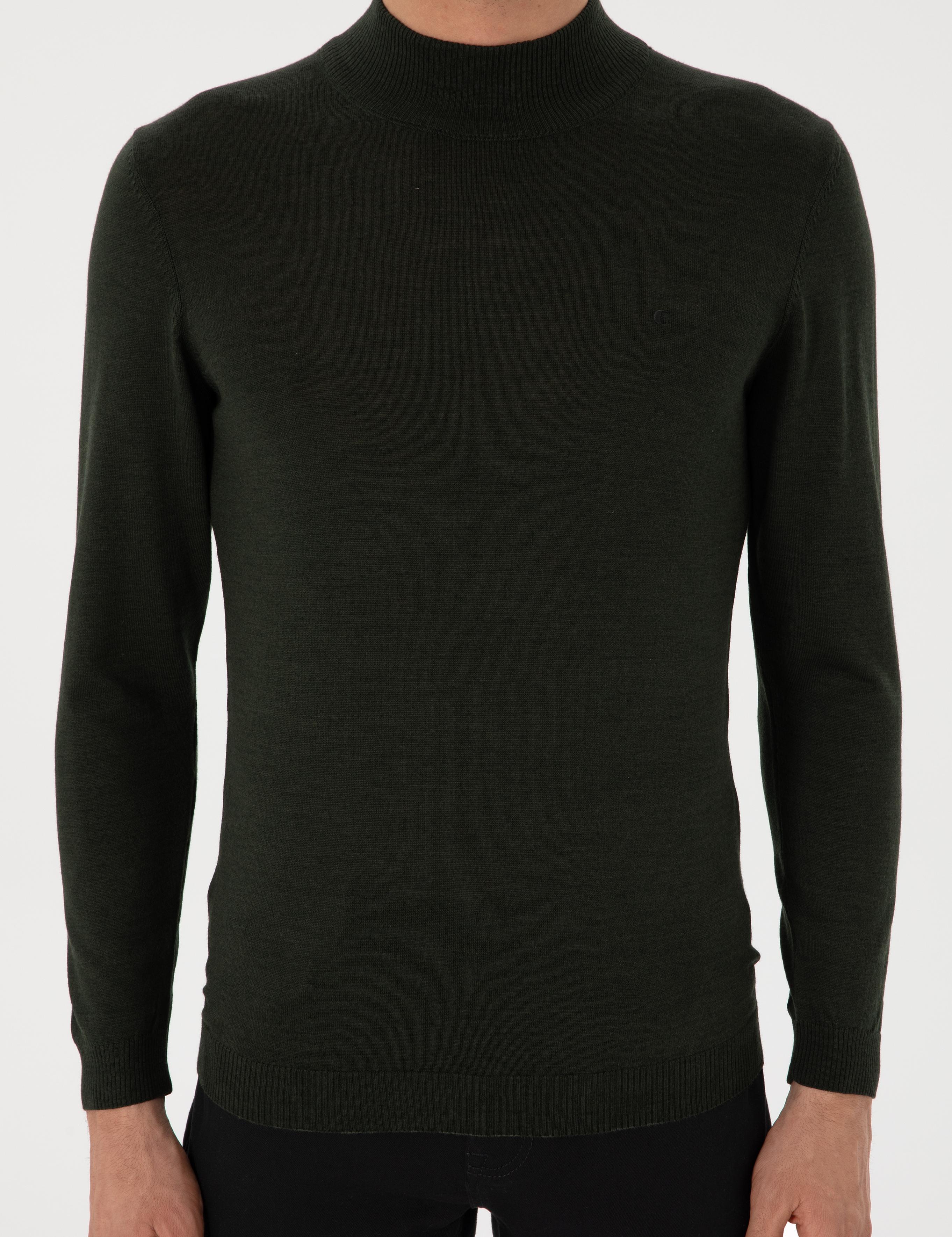 Haki Slim Fit Yün Karışımlı Yarım Balıkçı Yaka Basic Triko Kazak - 50270172021