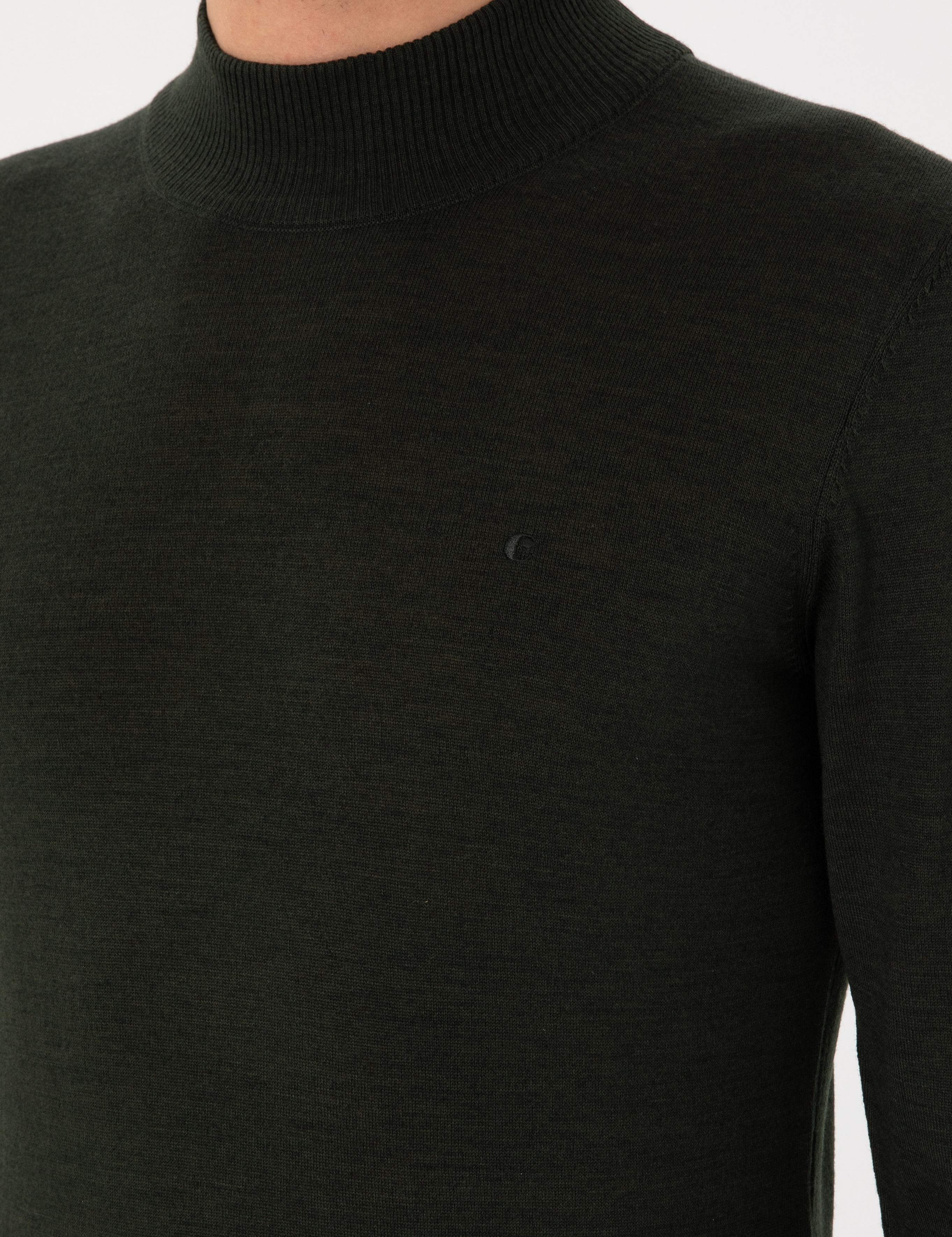 Haki Slim Fit Yün Karışımlı Yarım Balıkçı Yaka Basic Triko Kazak - 50270172021