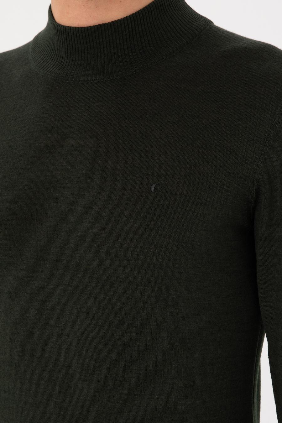 Haki Slim Fit Yün Karışımlı Yarım Balıkçı Yaka Basic Triko Kazak - 50270172021