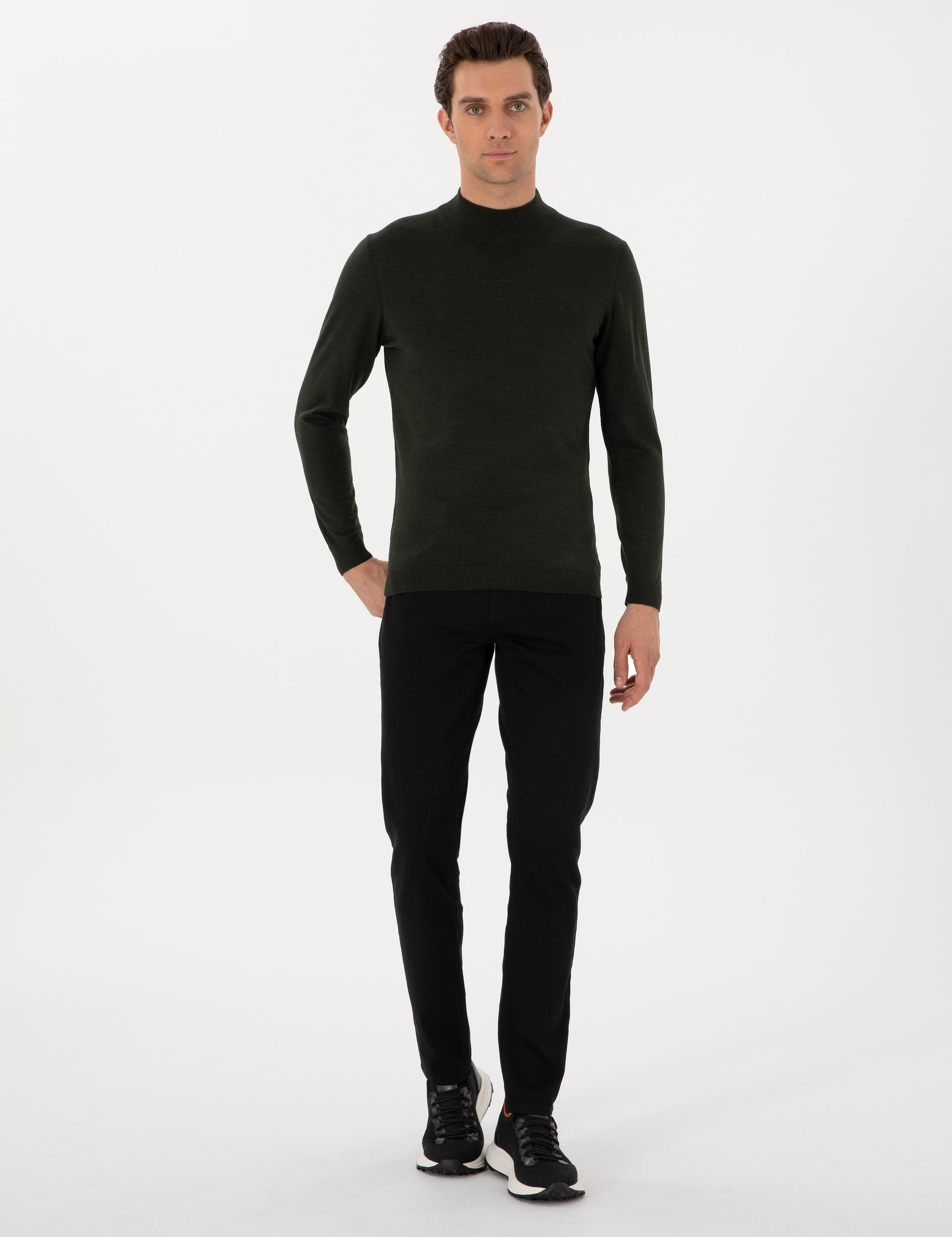 Haki Slim Fit Yün Karışımlı Yarım Balıkçı Yaka Basic Triko Kazak - 50270172021