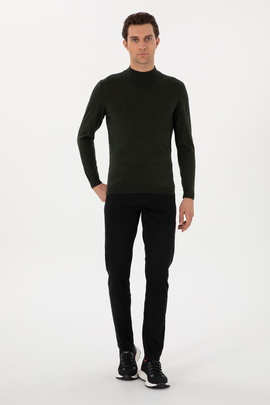 Haki Slim Fit Yün Karışımlı Yarım Balıkçı Yaka Basic Triko Kazak - 50270172021