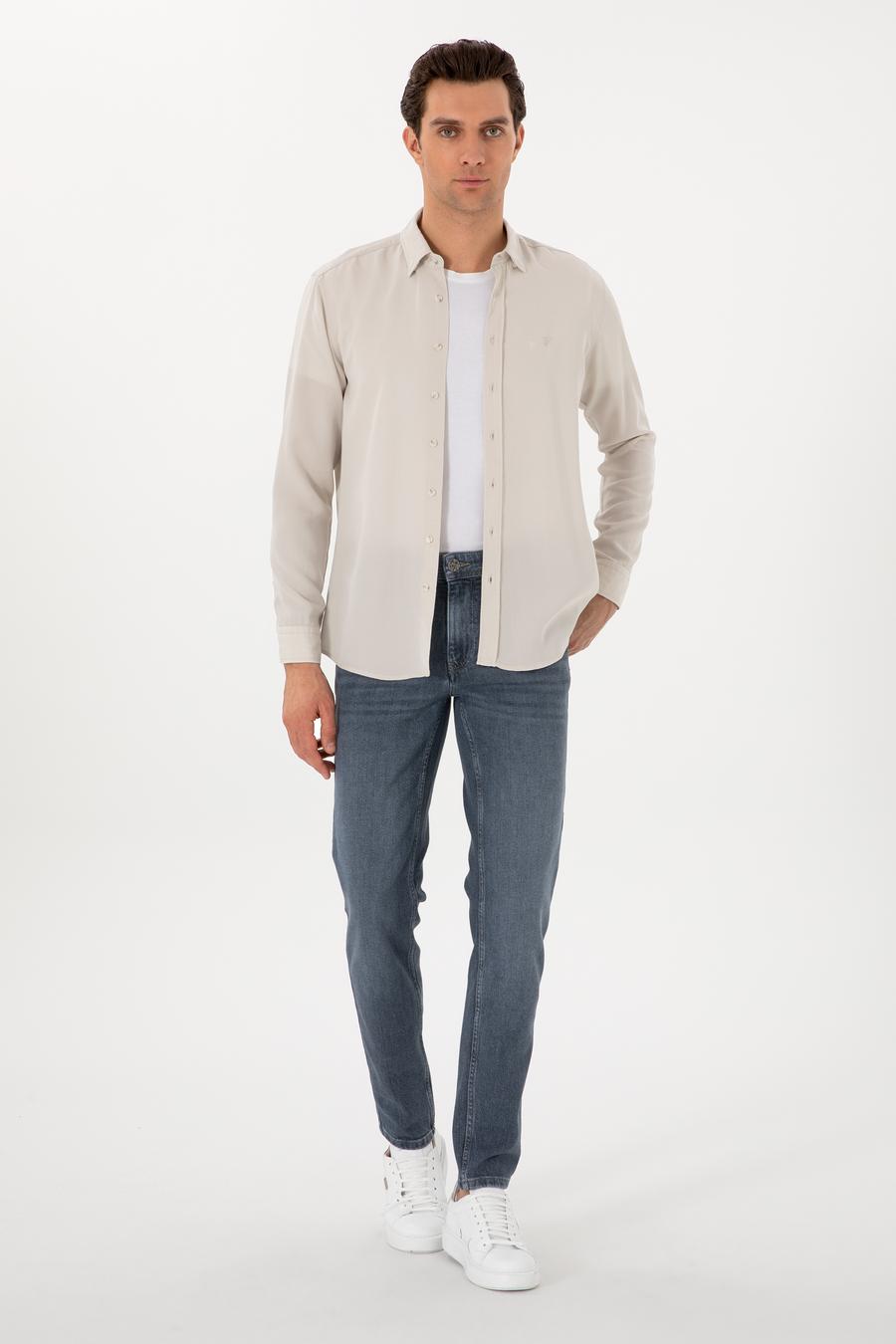 Bej Regular Fit Alttan Biritli Liyosel Gömlek - 50300590058