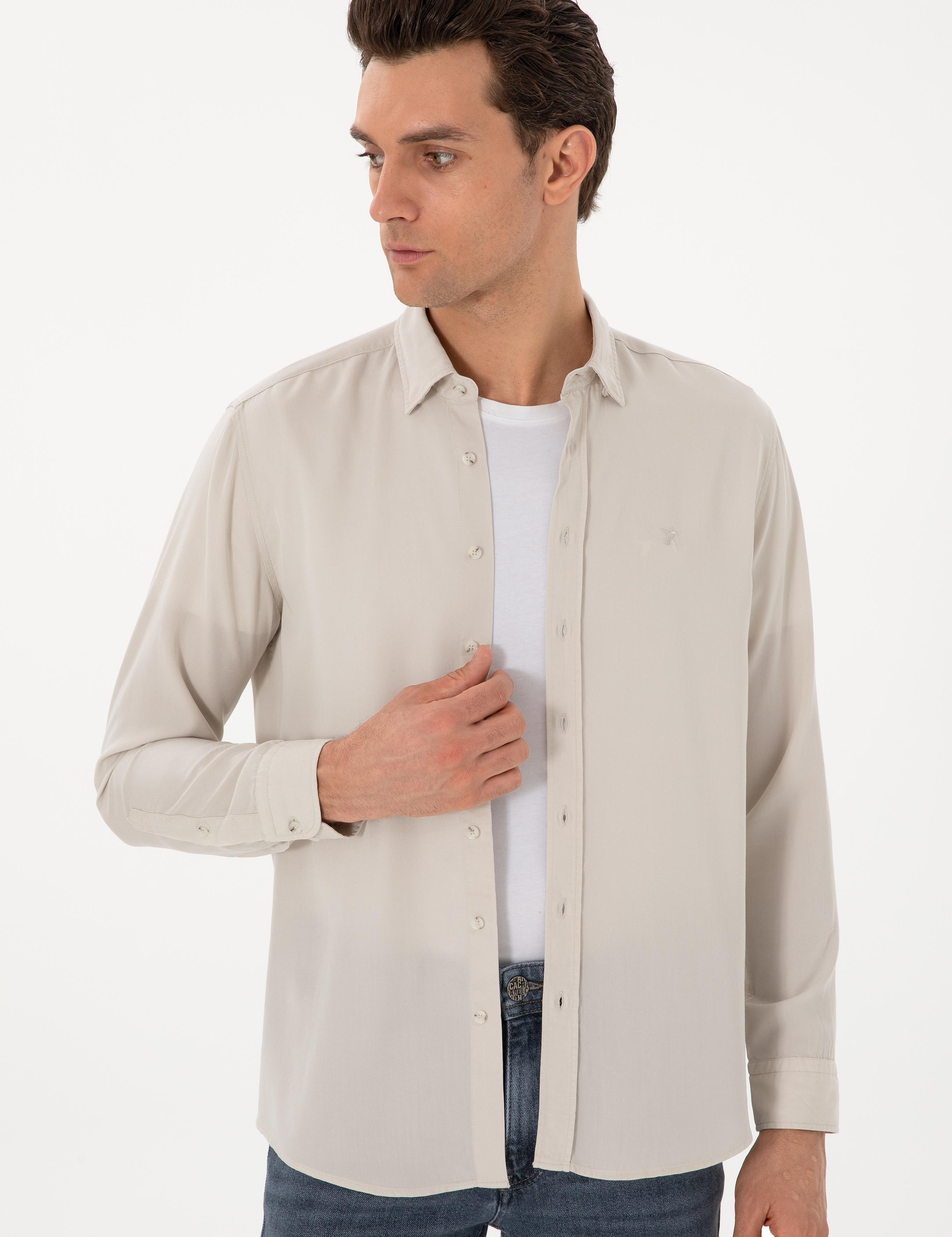 Bej Regular Fit Alttan Biritli Liyosel Gömlek - 50300590058