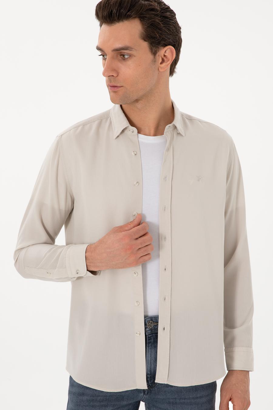 Bej Regular Fit Alttan Biritli Liyosel Gömlek - 50300590058