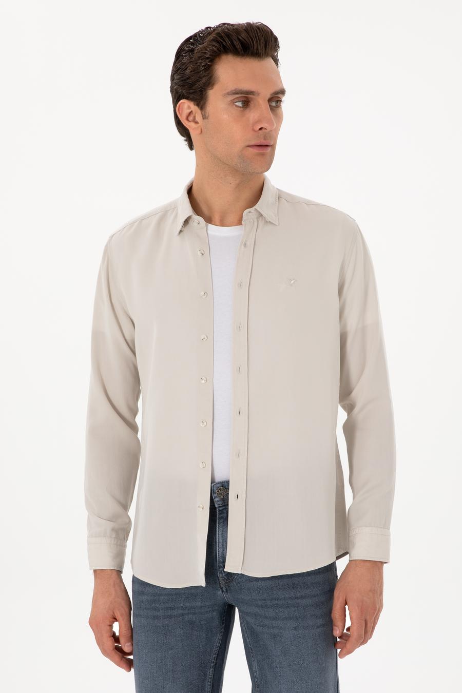 Bej Regular Fit Alttan Biritli Liyosel Gömlek - 50300590058