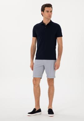 Açık Mavi Regular Fit Pamuk Karışımlı Beli Bağcıklı Bermuda Şort