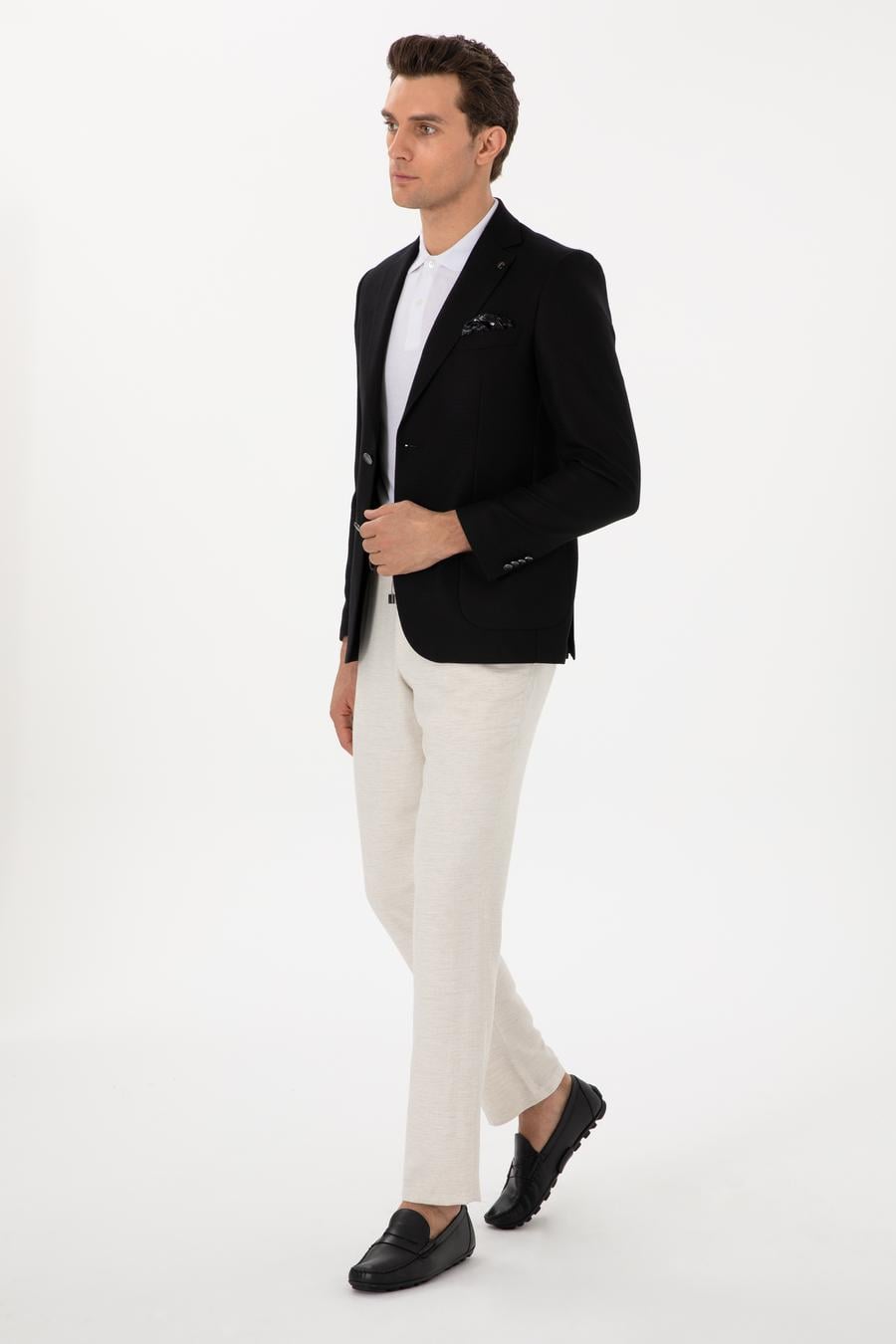 Siyah Slim Fit Dokulu Yün Karışımlı Ceket - 50300052017