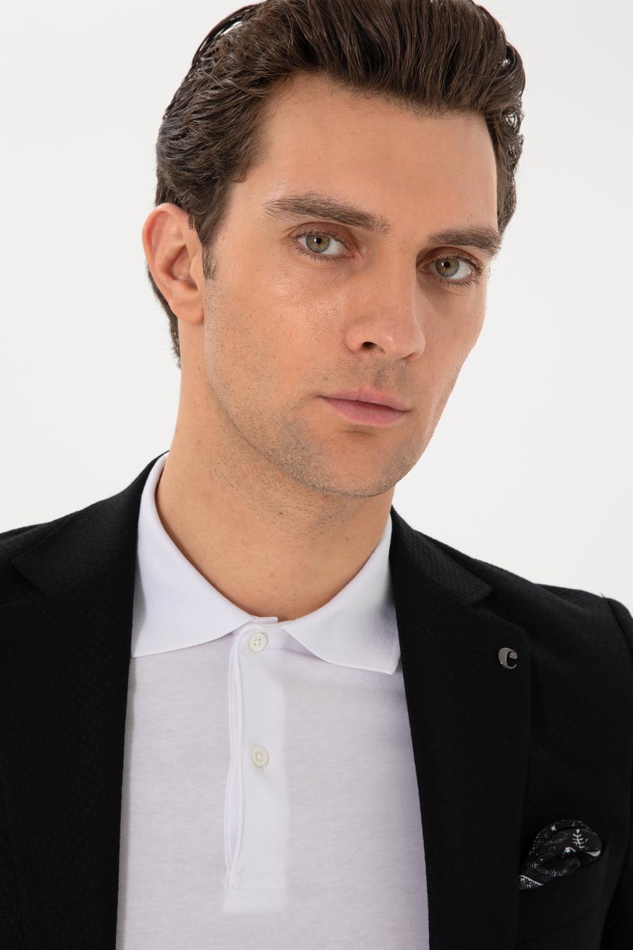 Siyah Slim Fit Dokulu Yün Karışımlı Ceket - 50300052017