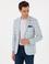 Açık Mavi Slim Fit Keten Karışımlı Ekose Ceket