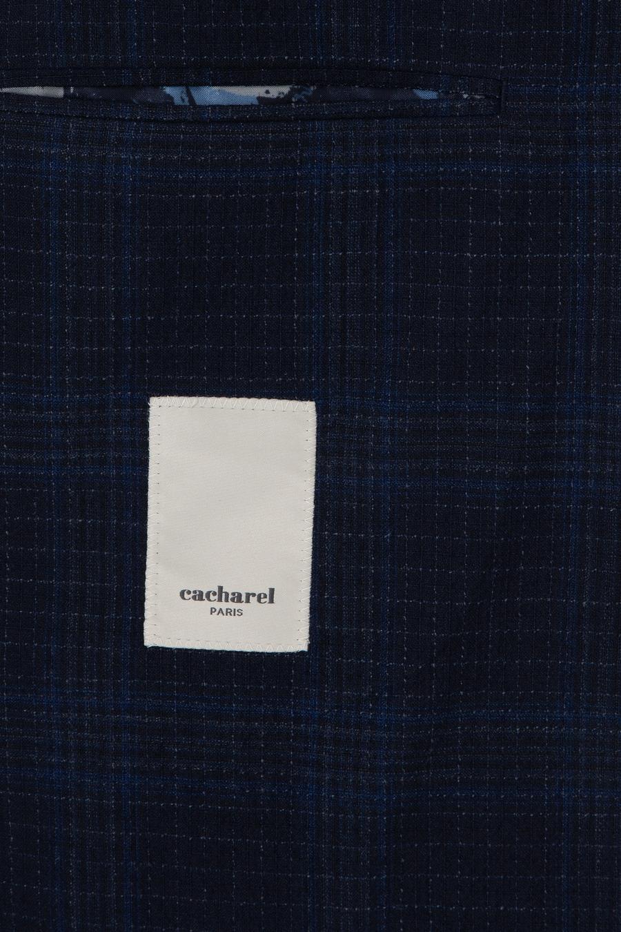 Lacivert Slim Fit Yün İpek Karışımlı Ekose Ceket - 50300634011