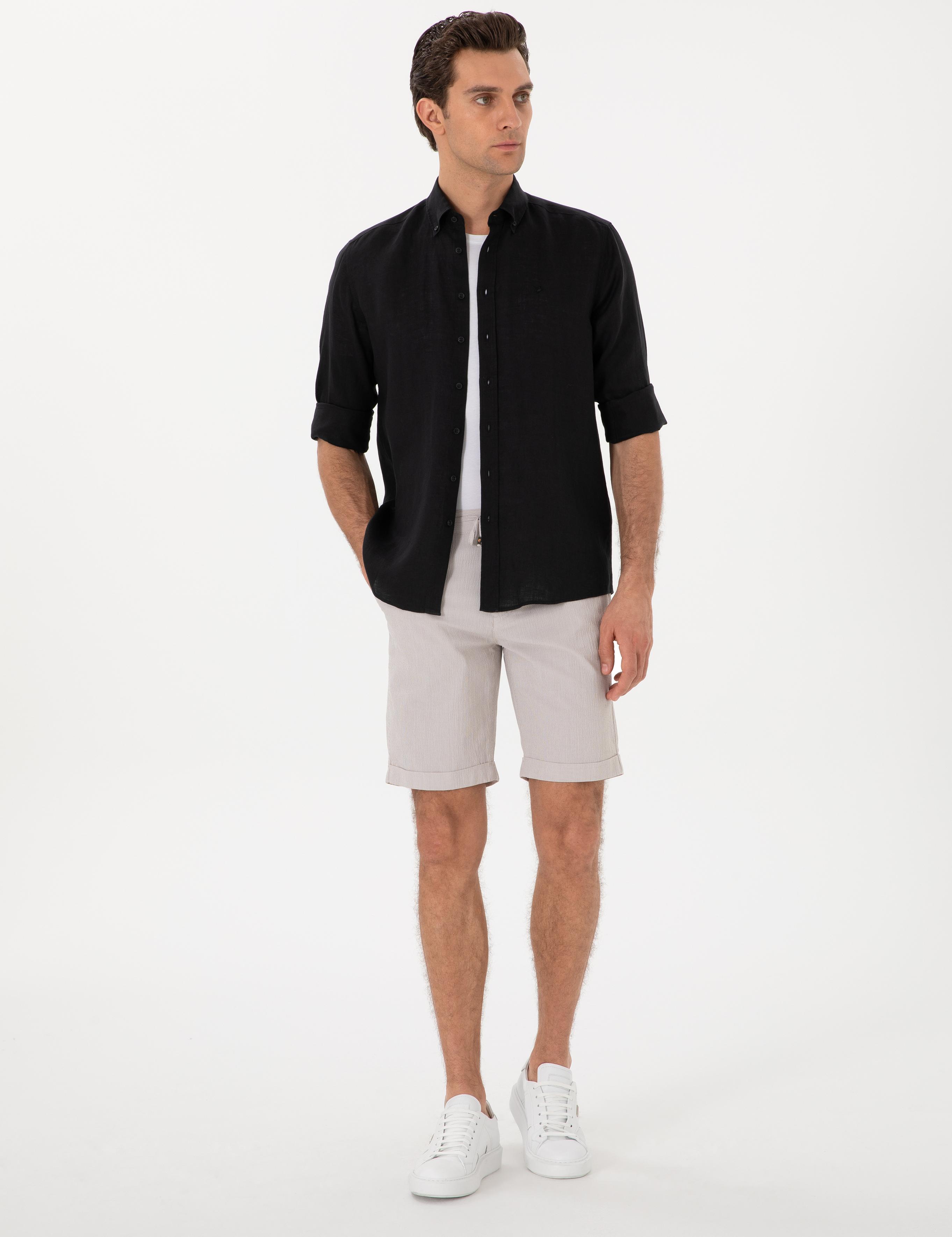 Siyah Regular Fit %100 Keten Gömlek - 50303617300