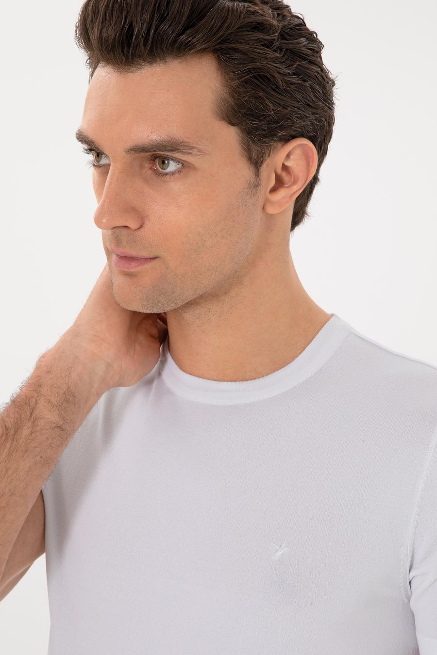 Beyaz Slim Fit Bisiklet Yaka Triko T-shirt - 50313587006