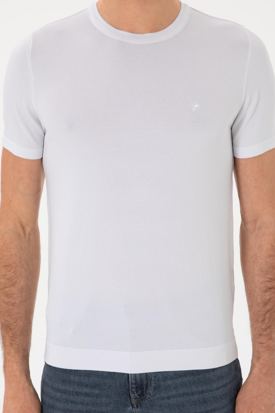 Beyaz Slim Fit Bisiklet Yaka Triko T-shirt - 50313587006