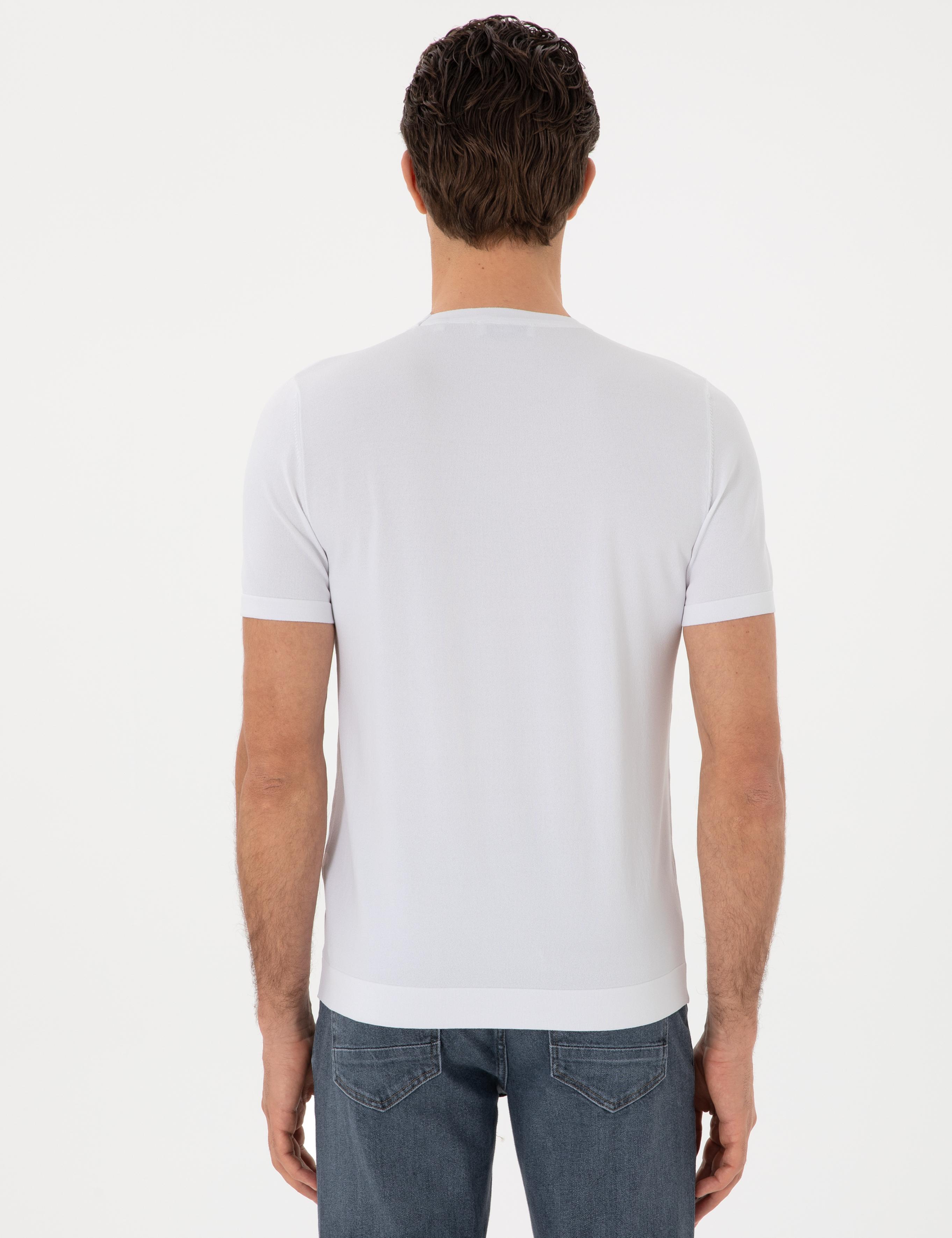 Beyaz Slim Fit Bisiklet Yaka Triko T-shirt - 50313587006
