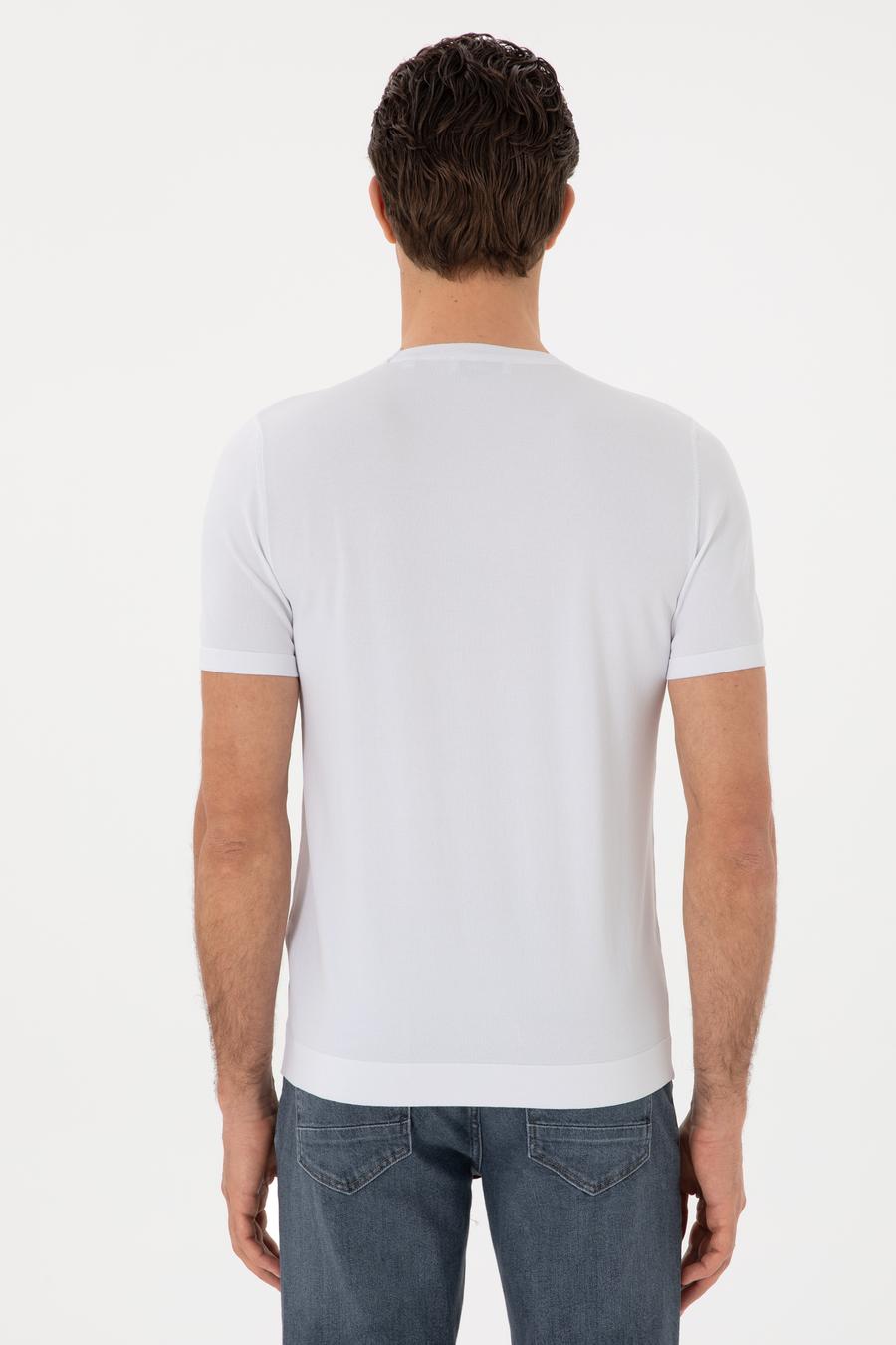 Beyaz Slim Fit Bisiklet Yaka Triko T-shirt - 50313587006