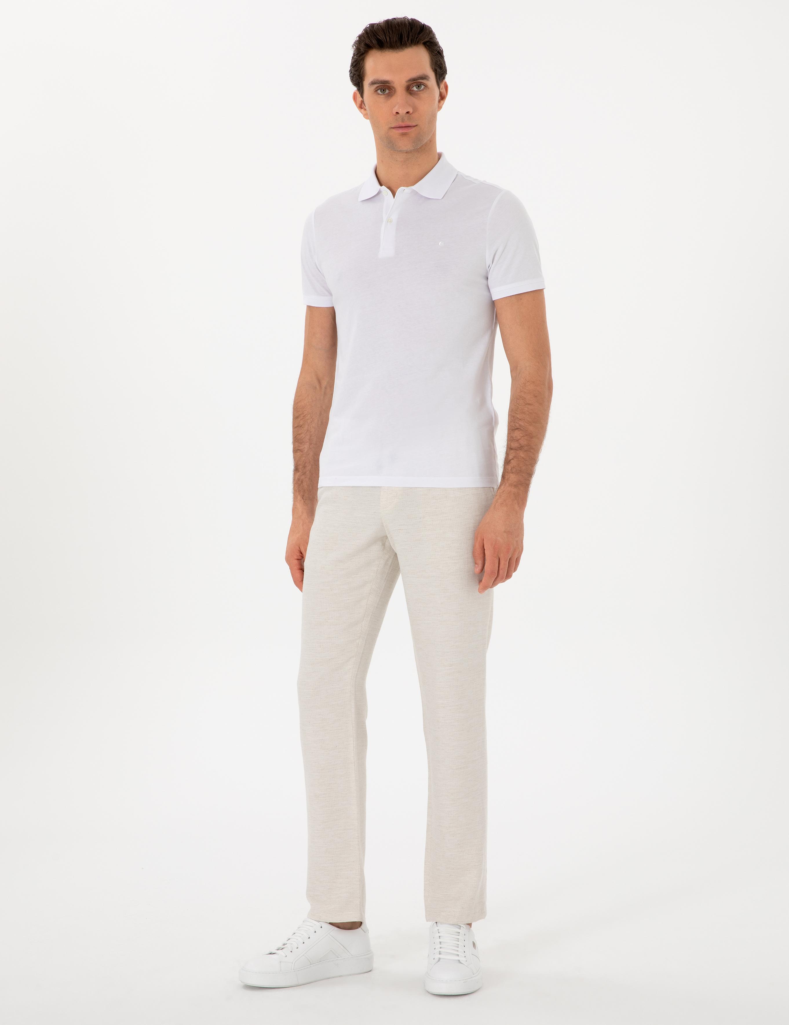 Beyaz Slim Fit Pamuk Polo Yaka T-shirt - 50300716005