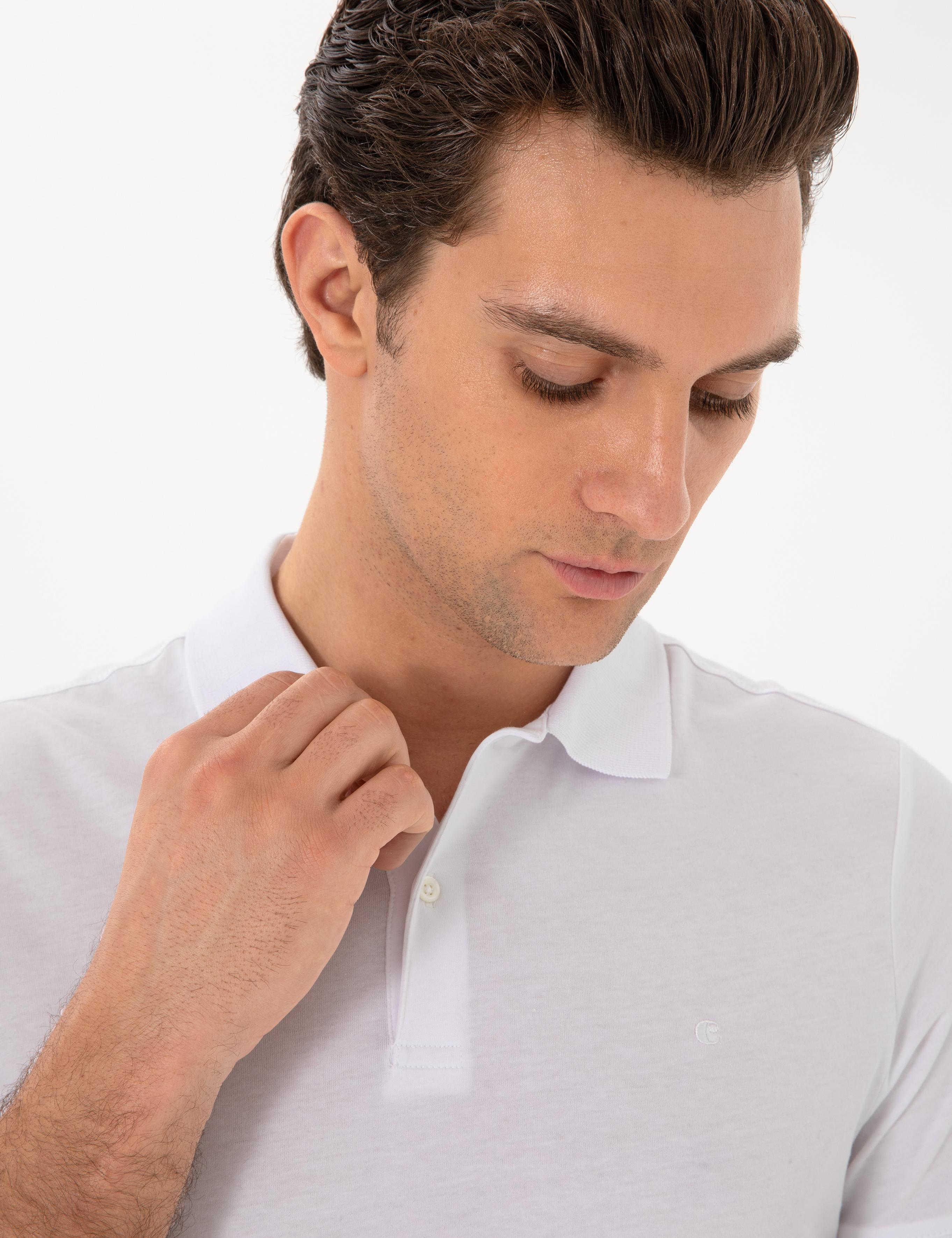 Beyaz Slim Fit Pamuk Polo Yaka T-shirt - 50300716005