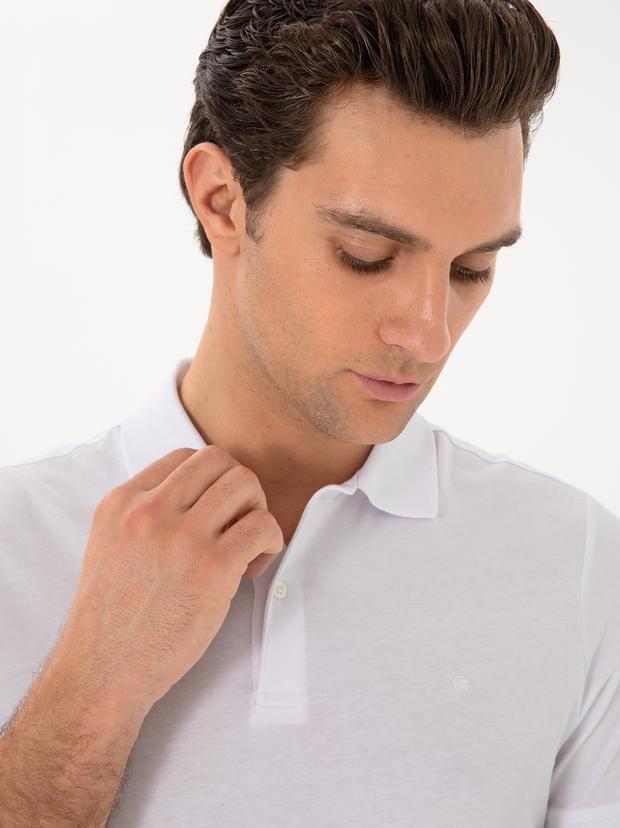 Beyaz Slim Fit Pamuk Polo Yaka T-shirt