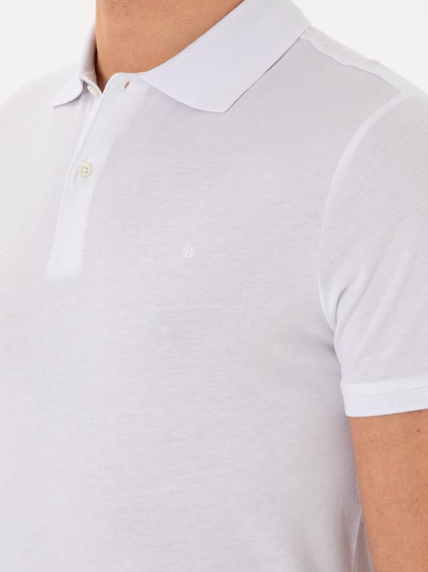 Beyaz Slim Fit Pamuk Polo Yaka T-shirt