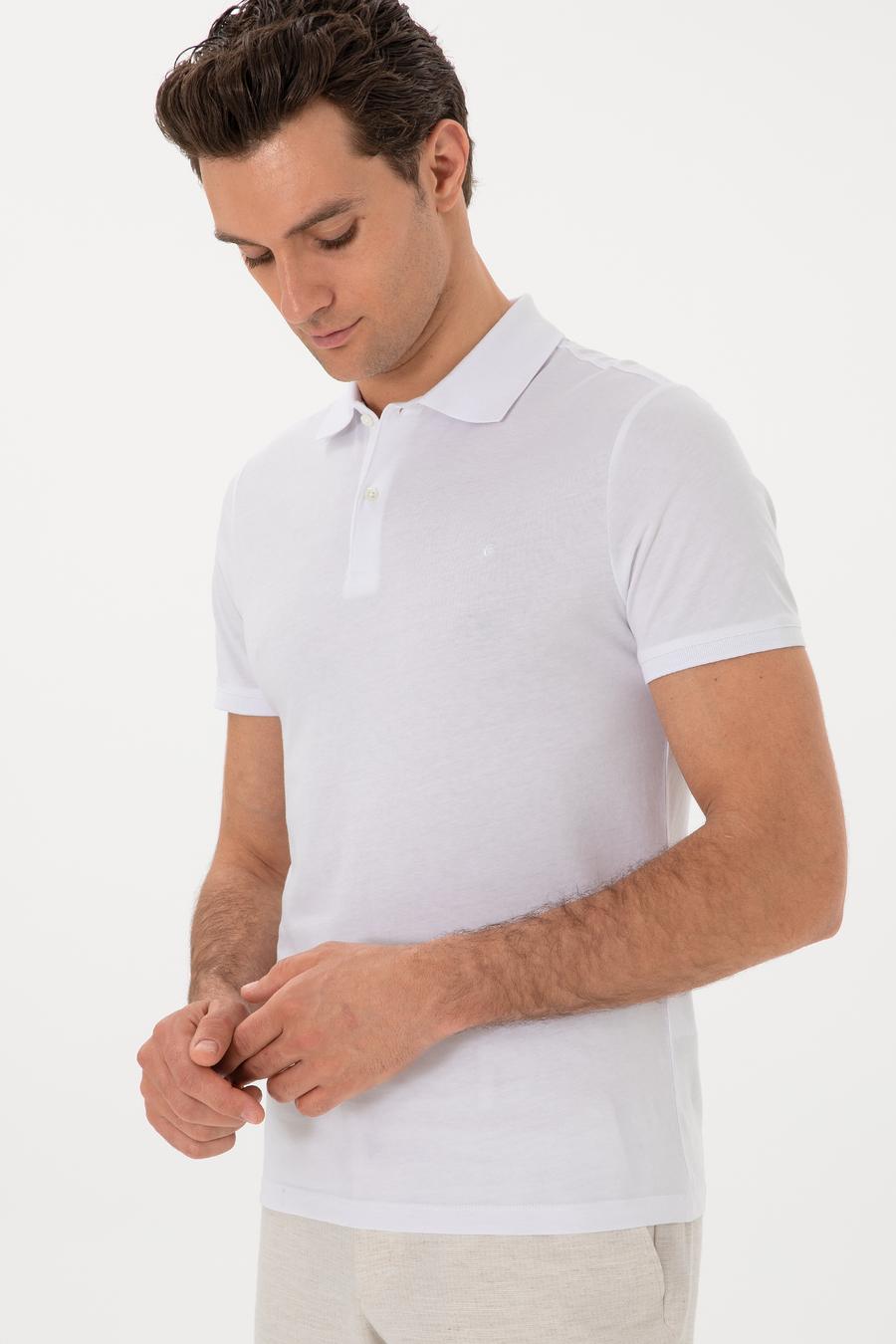 Beyaz Slim Fit Pamuk Polo Yaka T-shirt - 50300716005