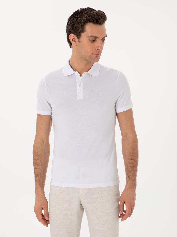 Beyaz Slim Fit Pamuk Polo Yaka T-shirt