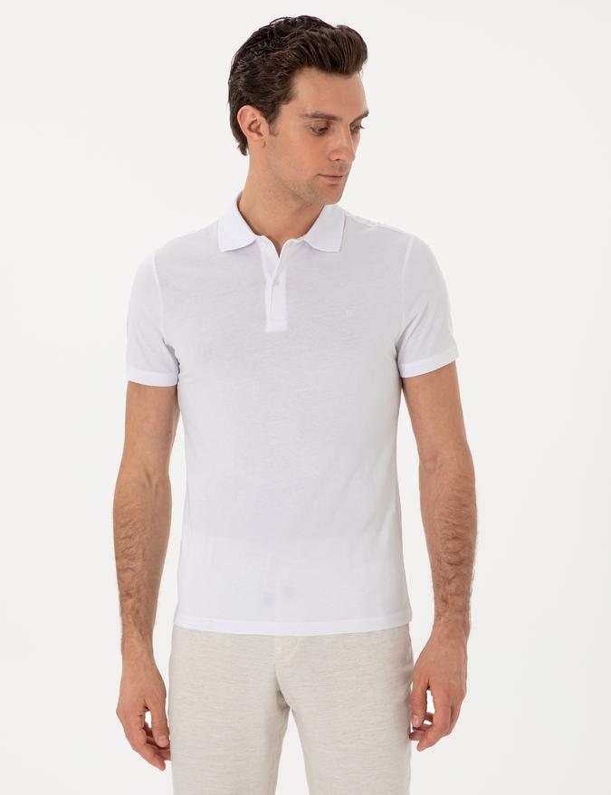 Beyaz Slim Fit Pamuk Polo Yaka T-shirt