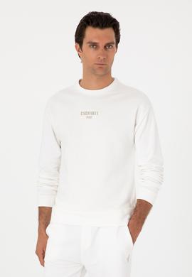 Ekru Comfort Fit Bisiklet Yaka Sweatshirt