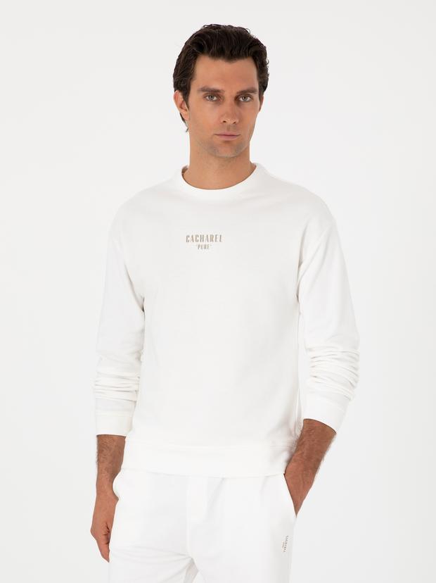 Ekru Comfort Fit Bisiklet Yaka Sweatshirt