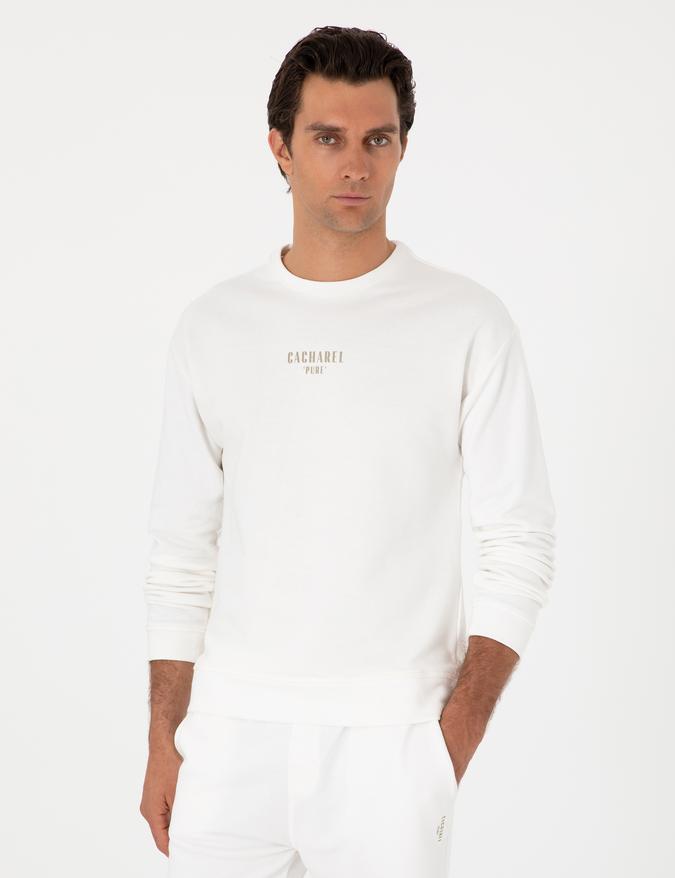 Ekru Comfort Fit Bisiklet Yaka Sweatshirt