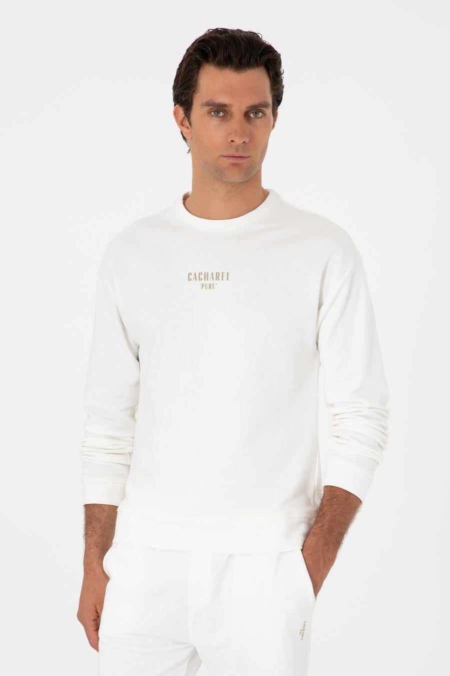 Ekru Comfort Fit Bisiklet Yaka Sweatshirt - 50302482018