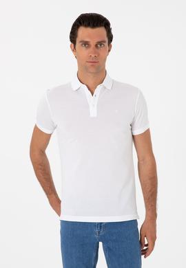 Beyaz Slim Fit Polo Yaka Pamuklu Basic T-shirt