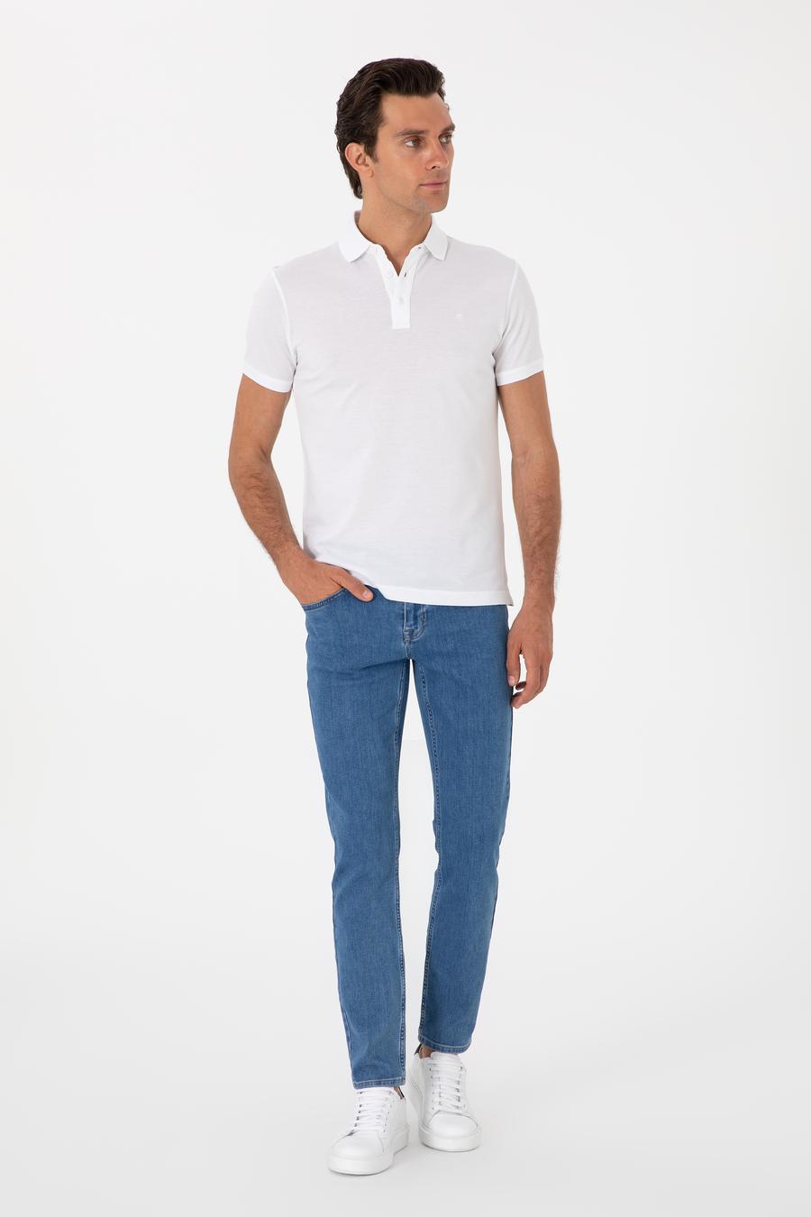 Beyaz Slim Fit Polo Yaka Pamuklu Basic T-shirt - 50300934017