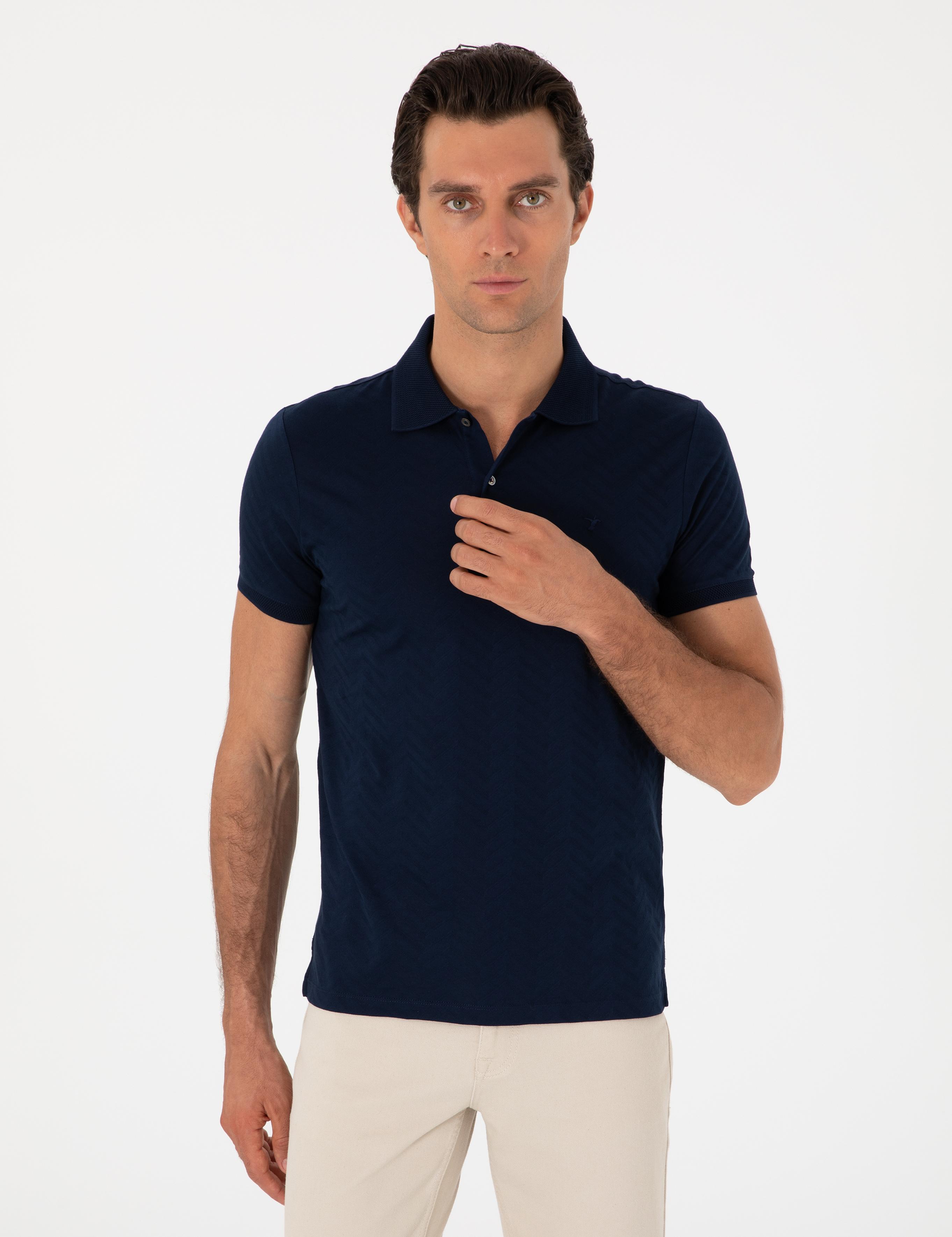 Lacivert Slim Fit Desenli Polo Yaka T-shirt - 50300721029