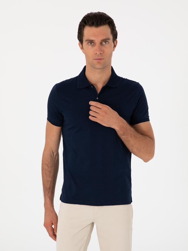 Lacivert Slim Fit Desenli Polo Yaka T-shirt