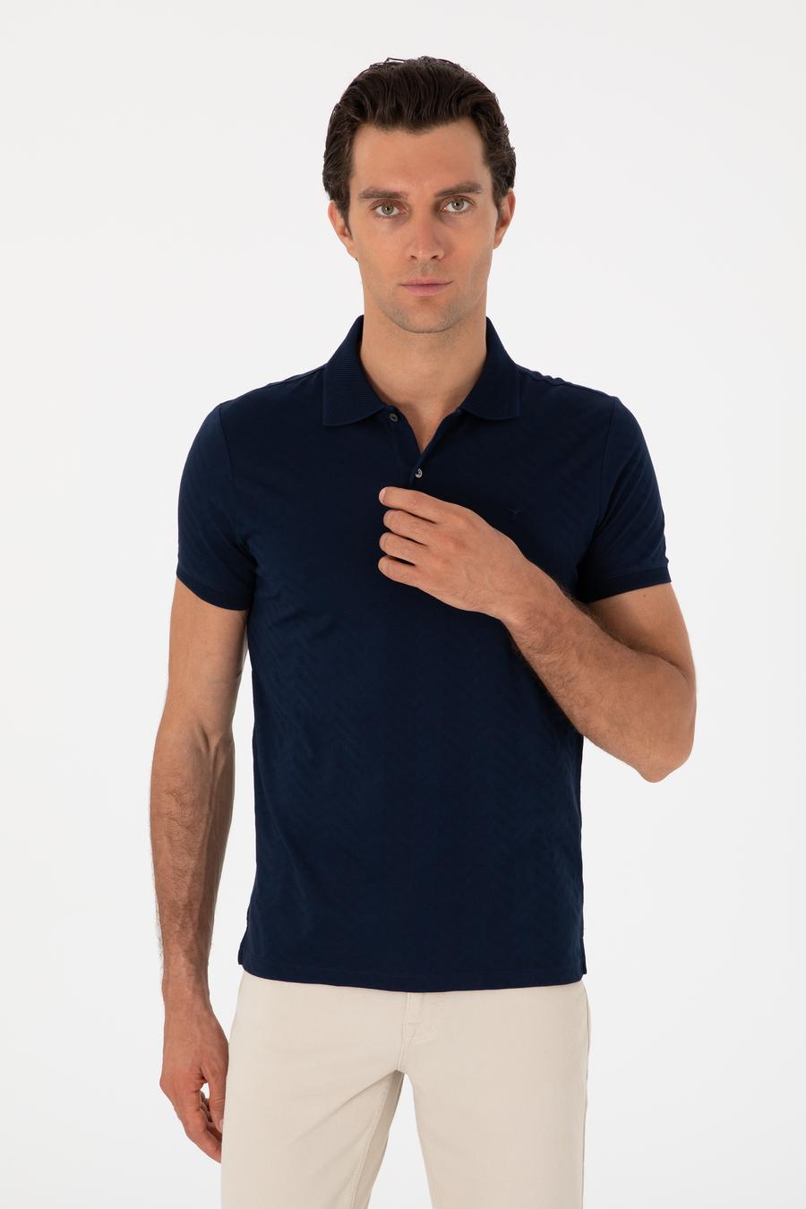 Lacivert Slim Fit Desenli Polo Yaka T-shirt - 50300721029