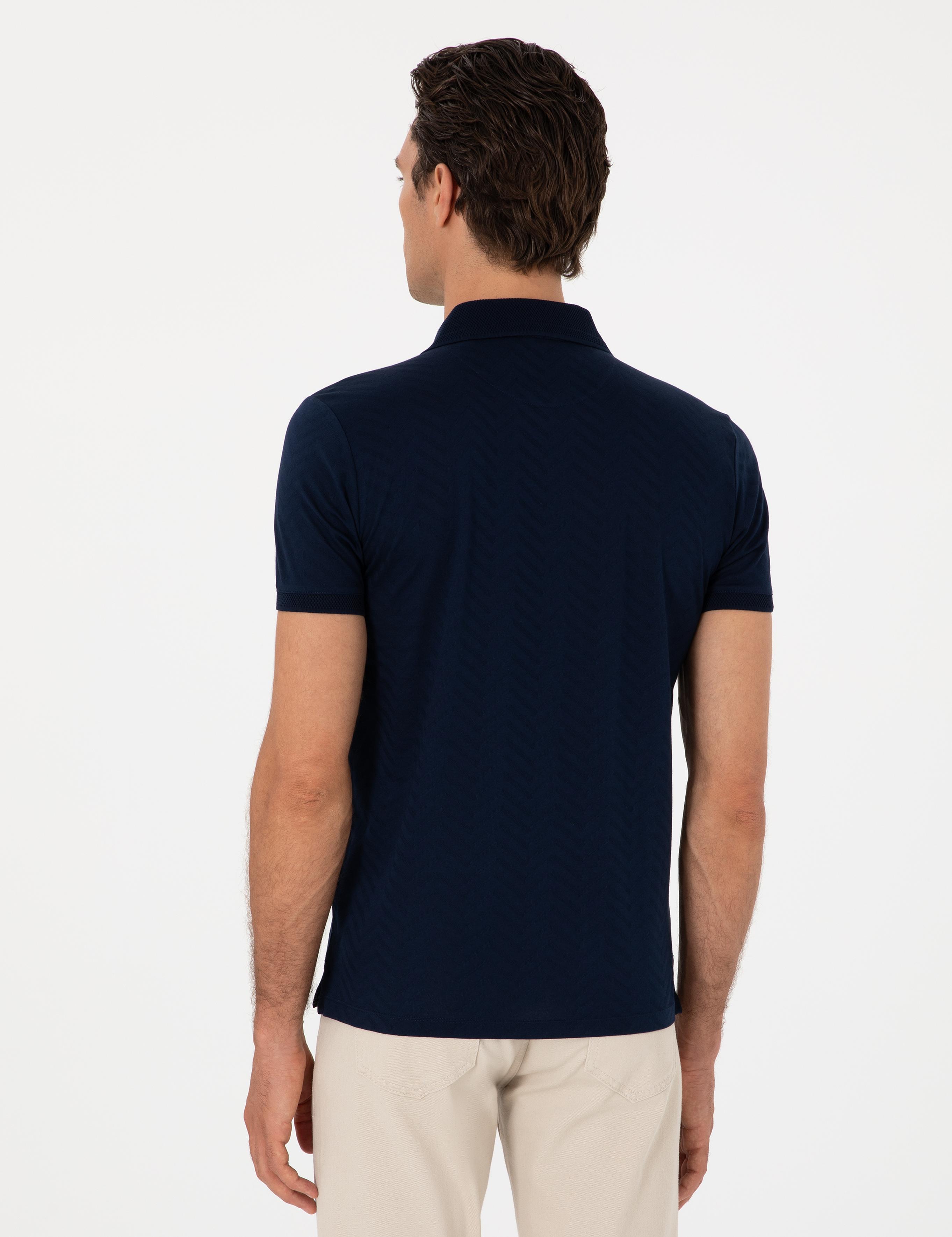 Lacivert Slim Fit Desenli Polo Yaka T-shirt - 50300721029