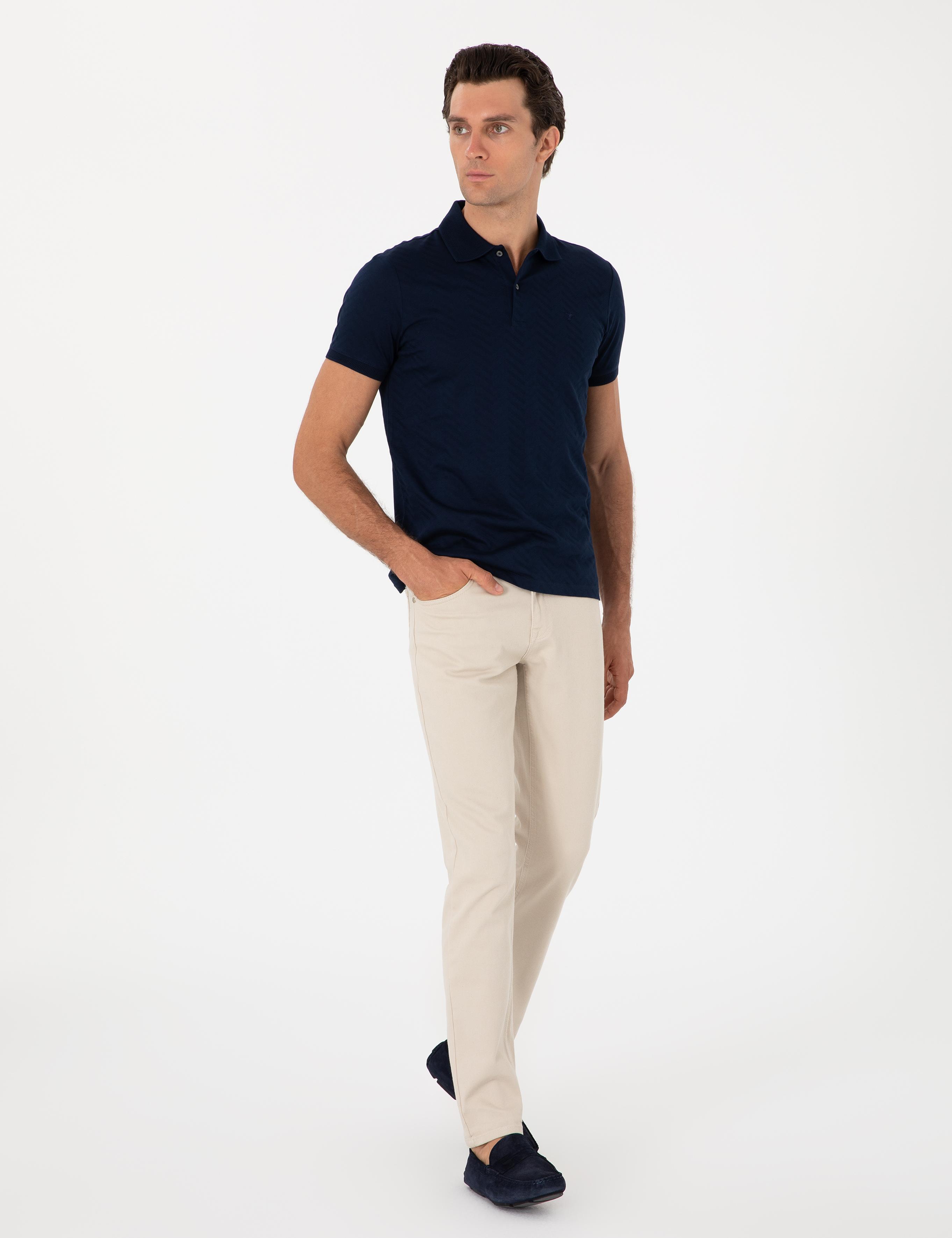 Lacivert Slim Fit Desenli Polo Yaka T-shirt - 50300721029