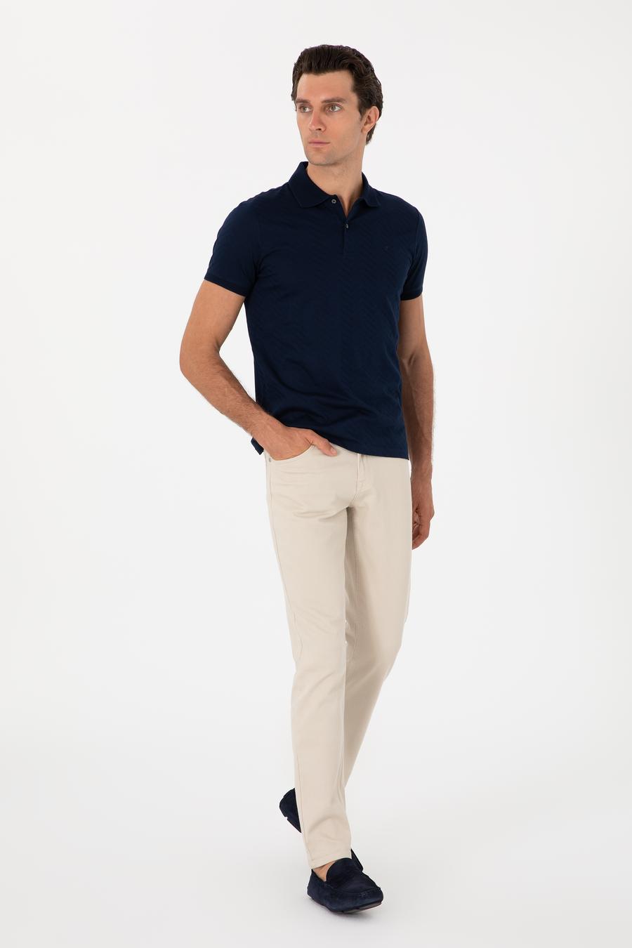 Lacivert Slim Fit Desenli Polo Yaka T-shirt - 50300721029