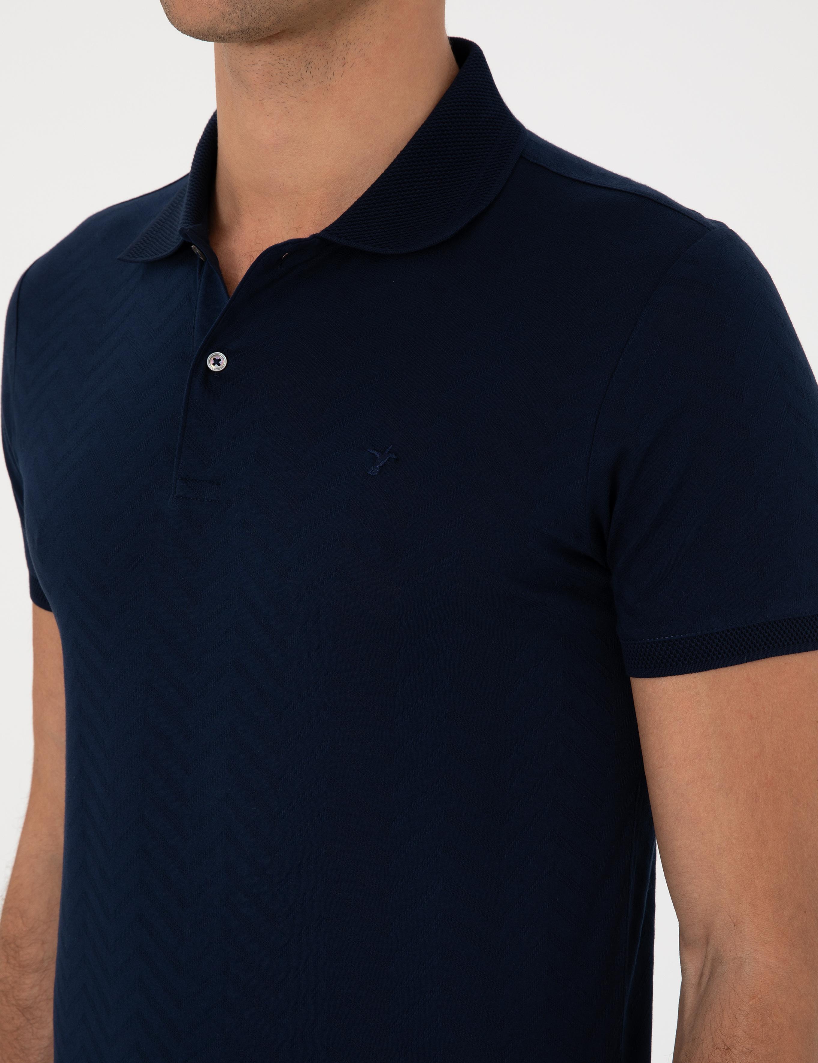 Lacivert Slim Fit Desenli Polo Yaka T-shirt - 50300721029